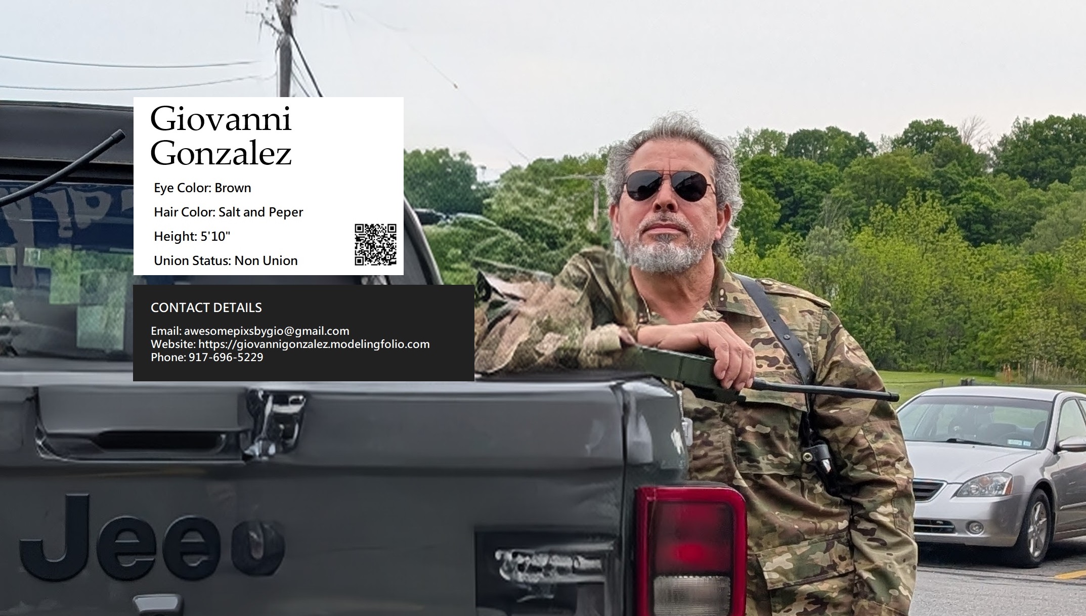 Picture of me with my contact information.